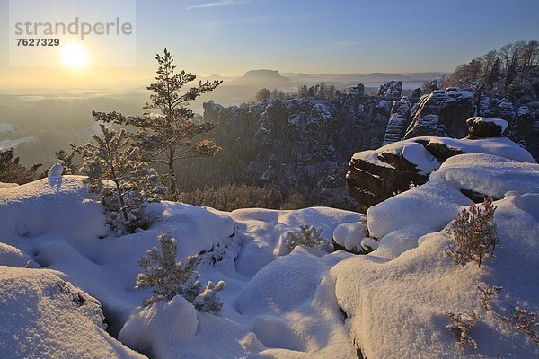 Bastei in der Sächsischen Schweiz im Winter  Sachsen  Deutschland