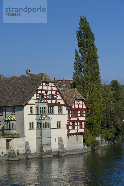 Mittelalter  Europa  Landschaft  Stadt  Großstadt  Fluss  Draufsicht  Schaffhausen  Stein am Rhein  Schweiz