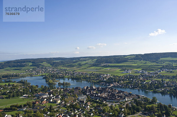 Mittelalter  Europa  Landschaft  Stadt  Großstadt  Fluss  Draufsicht  Schaffhausen  Stein am Rhein  Schweiz