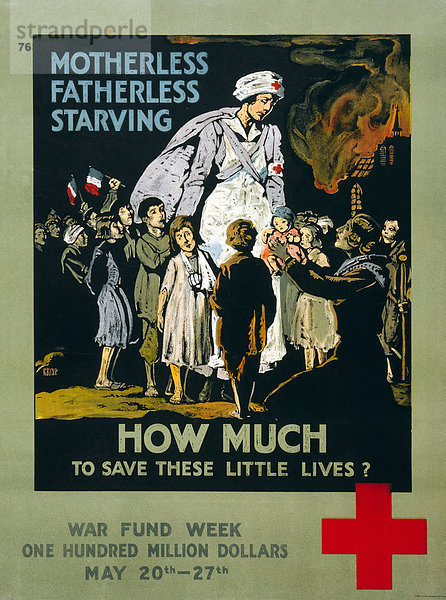 Vereinigte Staaten von Amerika  USA  Europa  Frau  französisch  Werbung  Fahne  Poster  Krieg  amerikanisch  Rotes Kreuz  Mensch