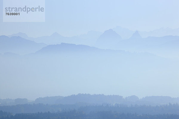 Panorama Europa Berg Konzept Silhouette Dunst Wald Stimmung Nebel Holz Alpen Herbst blau Ansicht Schweiz Zürich Bergpanorama Nebelfelder Zentralschweiz