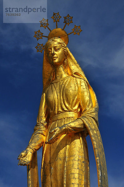 zwischen  inmitten  mitten  stehend  Schönheit  hoch  oben  Statue  Gold  Regenwald  Jungfrau Maria  Madonna  antik  Italien  Schweiz