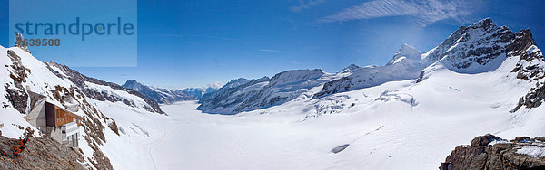 Panorama Europa Berg Urlaub Eis Aletschgletscher Moräne Bern Berner Oberland Schweiz Tourismus