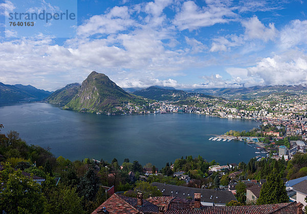 Panorama Europa Stadt Großstadt See Ansicht Lugano Schweiz Luganersee