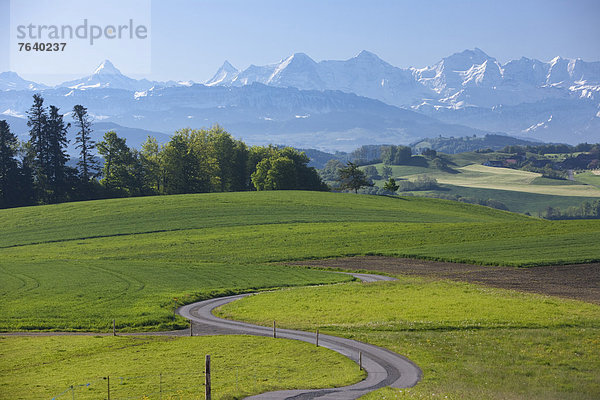 Landschaftlich schön landschaftlich reizvoll Europa Berg Landschaft Landwirtschaft Alpen Eiger Bern Mönch Schweiz