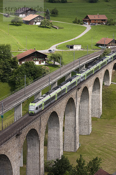 Europa Fernverkehrsstraße Brücke Zug Bern Berner Oberland Schweiz Viadukt