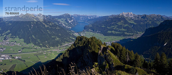 Panorama Europa Berg See Schweiz Walensee