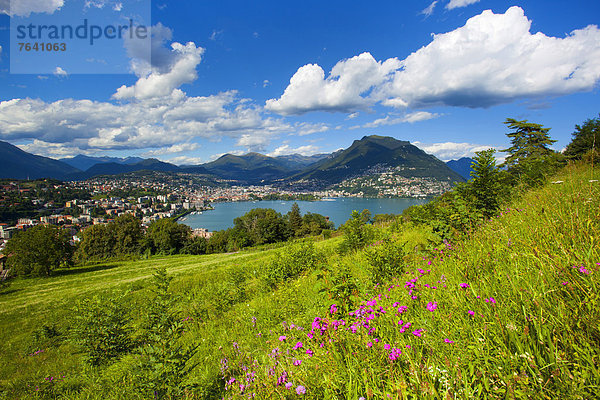 Europa Stadt Großstadt See Lugano Schweiz