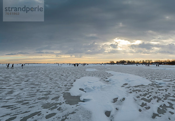 Inlineskater  Wasser  Europa  Schnee  Winter  Mensch  Menschen  Großstadt  Eis  Dorf  Niederlande  gefroren
