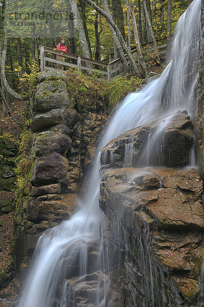 Vereinigte Staaten von Amerika  USA  Wasser  Frau  Ostküste  Amerika  grün  Natur  fließen  wandern  Nordamerika  Wasserfall  Neuengland  Außenaufnahme  Schlucht  Moos  New Hampshire