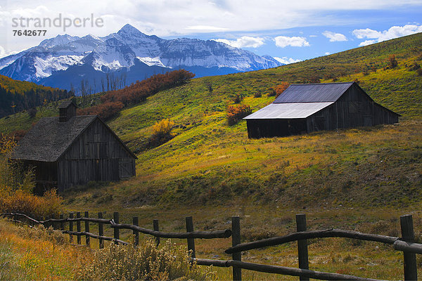 Vereinigte Staaten von Amerika  USA  Amerika  Bauernhof  Hof  Höfe  Herbst  Zaun  Jahreszeit  Espe  Populus tremula  Rocky Mountains  Colorado  National Forest  Nationalforst