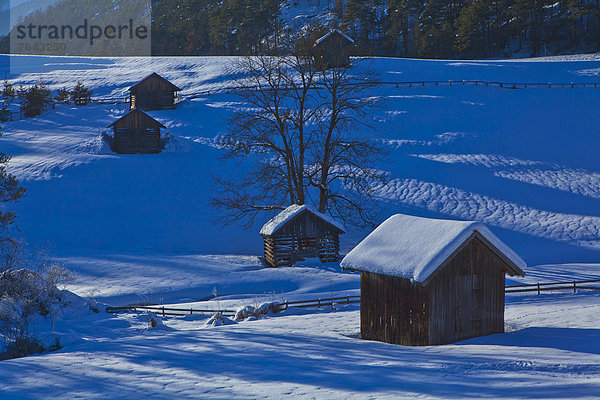 Europa  Winter  schattig  Baum  Landschaft  blau  Zaun  Kultur  Gegenstand  Österreich  Schnee  Tirol