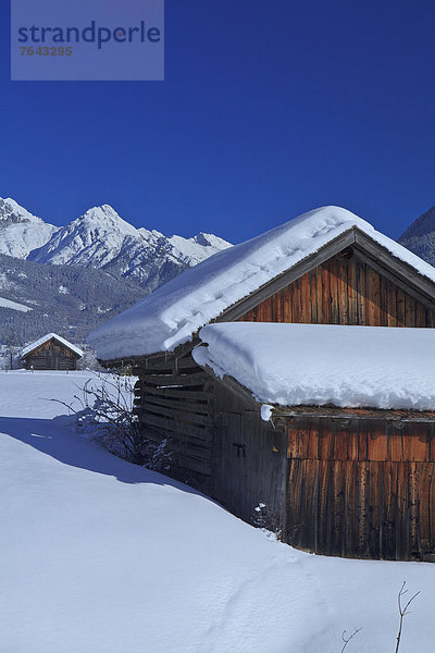 hoch oben Europa Berg Winter Urlaub ruhen Reise Ruhe Himmel Landschaft Landwirtschaft weiß Natur Holz Stille Kultur Gegenstand Österreich braun Rest Überrest Schnee Tirol