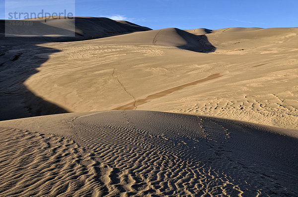 Dünenlandschaft mit Fußspuren  Great Sand Dunes National Park  Mosca  Colorado  USA