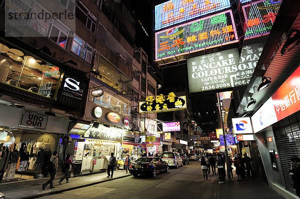 Nacht  Straße  Neonlicht  Zeichen  China  Asien  Hongkong