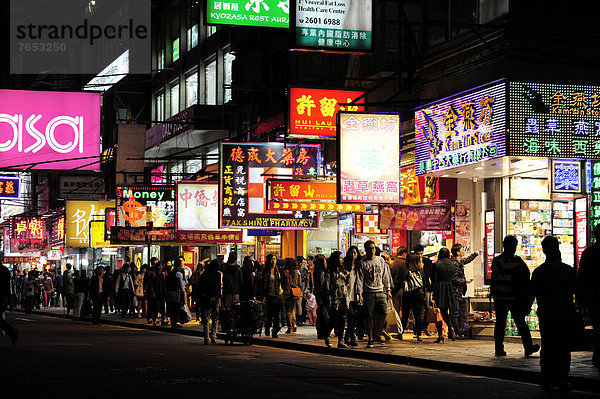 Straße  Neonlicht  Zeichen  Laden  China  Asien  Hongkong