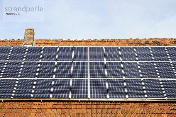 Photovoltaikanlage  Solarstromanlage  Bauernhof  Dach  Münsterland  Nordrhein-Westfalen  Deutschland  Europa  ÖffentlicherGrund