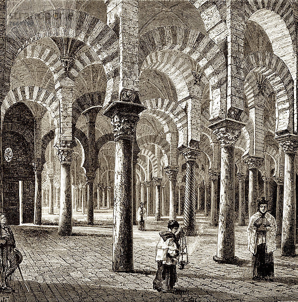 Historische Zeichnung  Innenansicht der Mezquita?Catedral von CÛrdoba  19. Jahrhundert