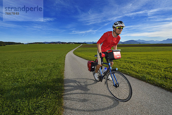 Radfahrer bei Schalkham  Trumer Seen-Route  Salzburger Seenland  Salzburg  Österreich  Europa