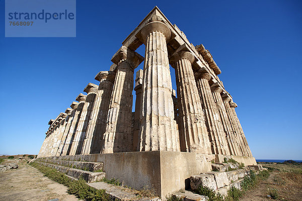 Griechische dorische Säulen in den Ruinen des Tempels F bei Selinunte  Sizilien  Italien  Europa