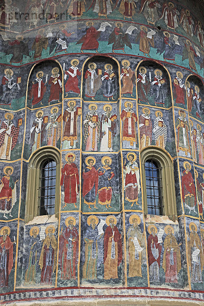 Außenfresko  Manastirea Sucevita  Kloster Sucevita  Moldauklöster  Unesco-Weltkulturerbe  Rumänien  Europa