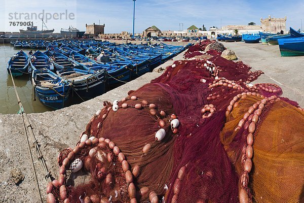 Nordafrika  Hafen  Boot  Netz  blau  angeln  Afrika  Marokko