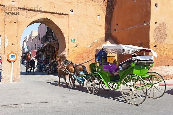 Nordafrika  Fröhlichkeit  Tourist  Fuhrwerk  Marrakesch  reiten - Pferd  Afrika  Marokko  alt  mitfahren