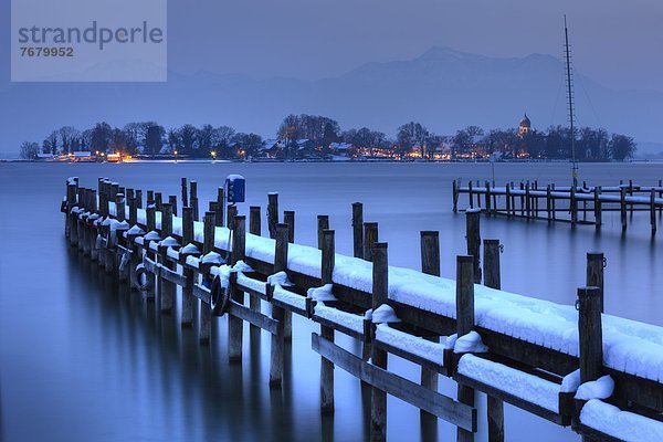 Wasserrand Europa See Insel Ansicht Chiemsee Bayern Deutschland