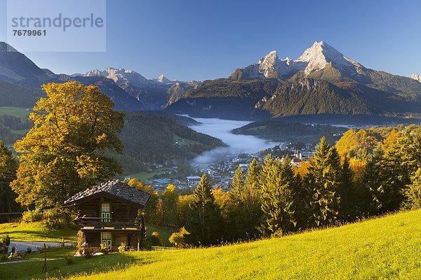 Europa Berg Hintergrund Herbst Draufsicht Bayern Berchtesgaden Deutschland