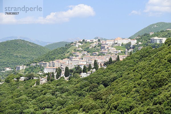 Laubwald  Frankreich  Europa  Berg  Tischset  Stadt  Ansicht  Korsika  Sartene