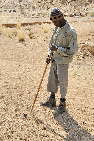 Junger Ranger  Pfad zur Weißen Dame in der Tsisab-Schlucht  Brandberg  Damaraland  Namibia  Afrika