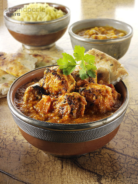 Dopiaza Curry  Hühnchengericht mit Reis  indische Küche
