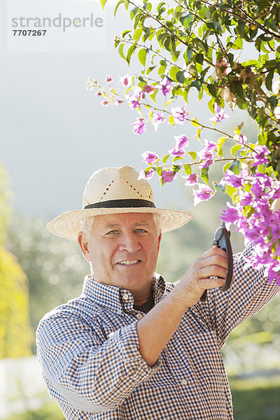 Älterer Mann Gartenarbeit im Freien