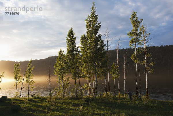 Junge - Person  Sonnenuntergang  Baum  rennen  Wald  See  Navajo
