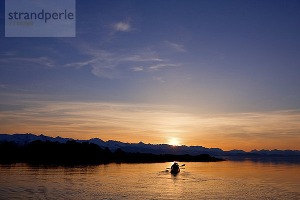 Gebirge Berg Schönheit Sonnenuntergang Kajak Alaska Juneau