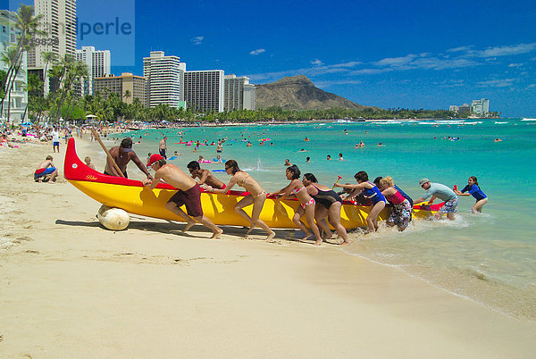 Wasserrand schieben Tourist Kanu Diamant Hawaii Oahu Waikiki