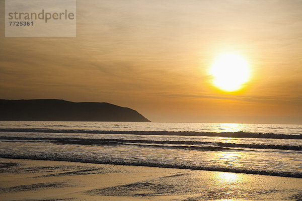 Strand  Sonnenuntergang  Großbritannien  über  Meer  Sand  North Devon  Putsborough Sands