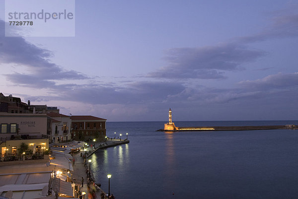 Fischereihafen  Fischerhafen  Abend  Leuchtturm  Venetien  Jahrhundert  Kreta  Griechenland