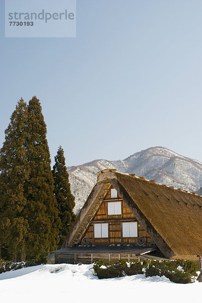 Dach Winter Tradition Wohnhaus Dorf Reetdach Gifu Japan japanisch