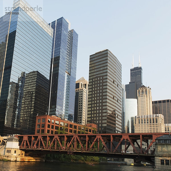 Amerika  Himmel  Gebäude  Brücke  Hintergrund  Fluss  blau  Verbindung  Chicago  Illinois