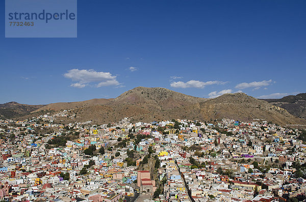 Farbaufnahme Farbe Gebäude Mexiko Ansicht Innenstadt Guanajuato