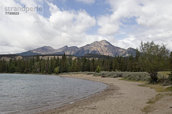 Pyramid Mountain And A Lake  Alberta Canada