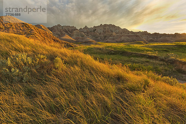 Nationalpark  Amerika  Sonnenuntergang  Landschaft  über  Steppe  Verbindung  South Dakota