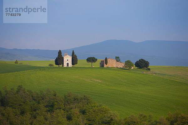 Italien  Kapelle Vitaleta und Bauernhof in Val d'Orcia