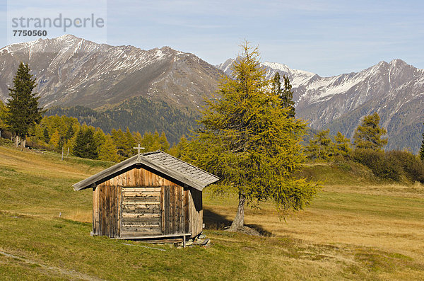 Heustadel im Obernbergtal  im Hintergrund die Tuxer Alpen