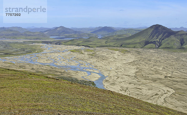 Ausblick vom Suðurnámur auf Flusslanschaft mit Schwemmkegel