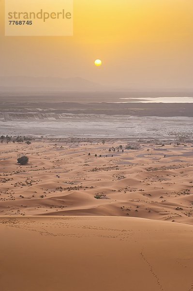 Nordafrika  Sonnenuntergang  Wüste  hoch  oben  Sand  Düne  Sahara  Afrika  Marokko