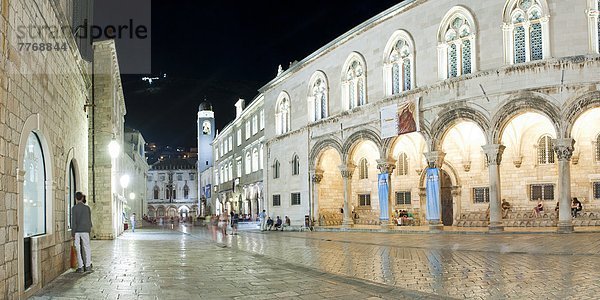 Europa  Nacht  Stadt  Großstadt  Turm  UNESCO-Welterbe  Glocke  Kroatien  Dubrovnik  alt