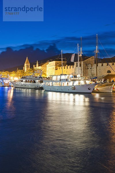 Hafen Europa Nacht Stadt Boot Adriatisches Meer Adria Kroatien Trogir