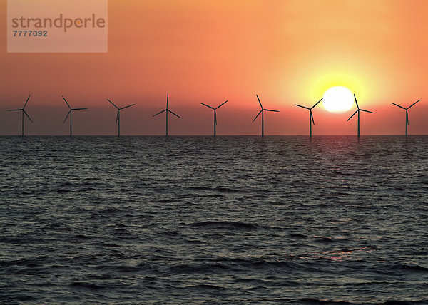 Sonnenuntergang vor der Küste Windpark